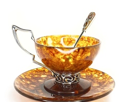 Чайный набор из янтаря и белой бронзы "Гауди"